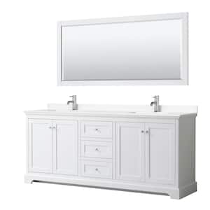 Avery 80 in. W x 22 in. D Double Vanity in White with Cultured Marble Vanity Top in White with Basins and Mirror