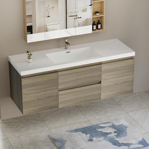 Achilles 59 in. W x 20 in. D x 22.5 in. H Single Sink Floating Bath Vanity in Ash Grey with White Resin Top