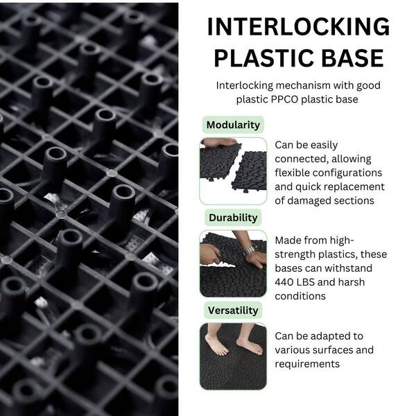 LIVIZA 1 ft. x 1 ft. Anti-Slip Plastic Deck Tile in Black (60-Piece), Pebble Stone Pattern