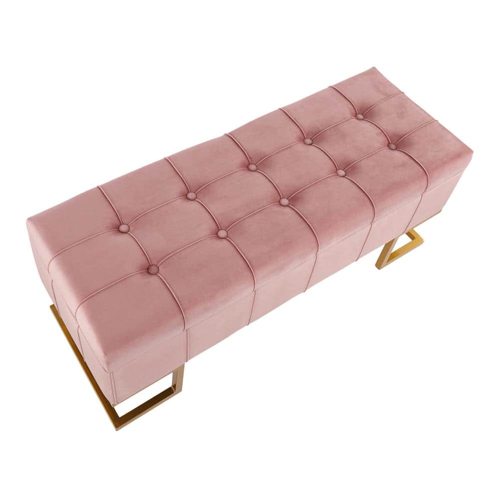 Midas Pink Velvet and Gold Steel Storage Bench