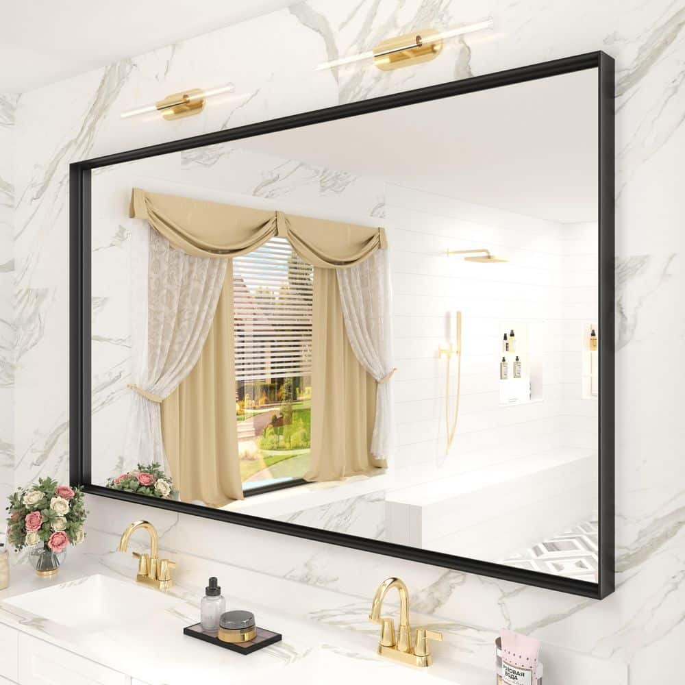 60 in. W x 36 in. H Rectangular Aluminum Alloy Framed and Tempered Glass Wall Bathroom Vanity Mirror in Matte Black price history on PriceWatchPro
