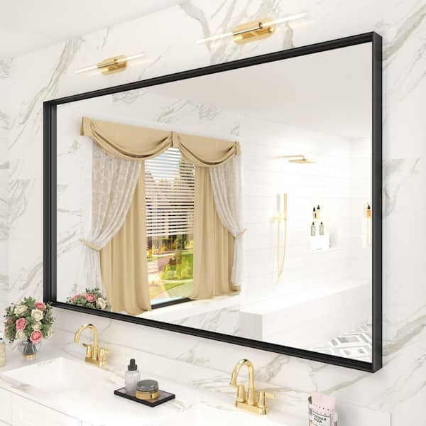 60 in. W x 36 in. H Rectangular Aluminum Alloy Framed and Tempered Glass Wall Bathroom Vanity Mirror in Matte Black