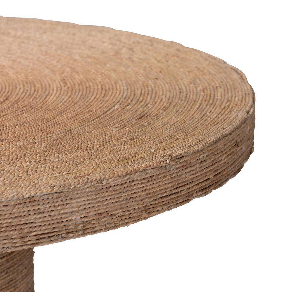 Bistra Natural Brown Seagrass and Wood Round Dining Table with Glass Top