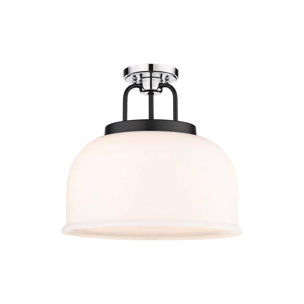 Kahana 15 in. 3-Light Black Polished Chrome Industrial Semi-Flush Mount with Frosted Glass Shade price history on PriceWatchPro
