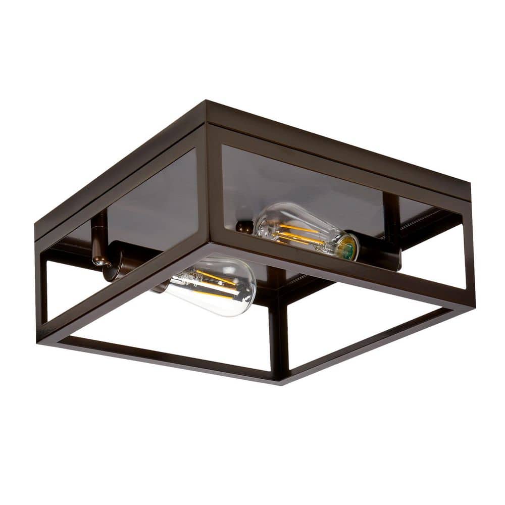 "12"" Ceiling Light Fixture 2-Light Square Matte Brown Flush Mount for Bedroom Fixture, Indoor/Outdoor, Bulb Not Included" price history on PriceWatchPro