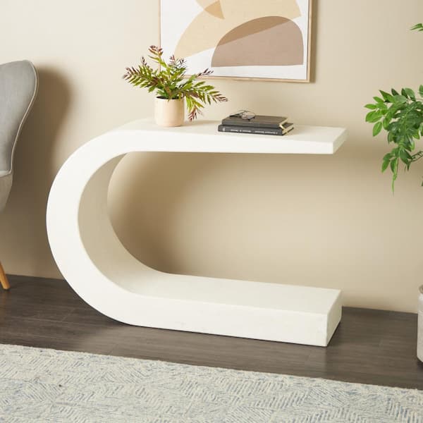 Litton Lane 25 in. x 44 in. White Arched Wooden C-Shaped Console Table
