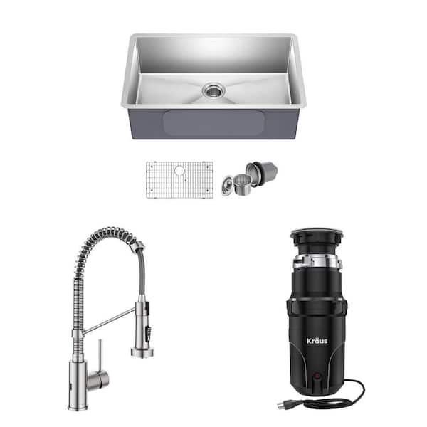 Standart PRO 32 in. Sink, Bolden Touchless Faucet, and 1/3 HP WasteGuard Disposal Combo