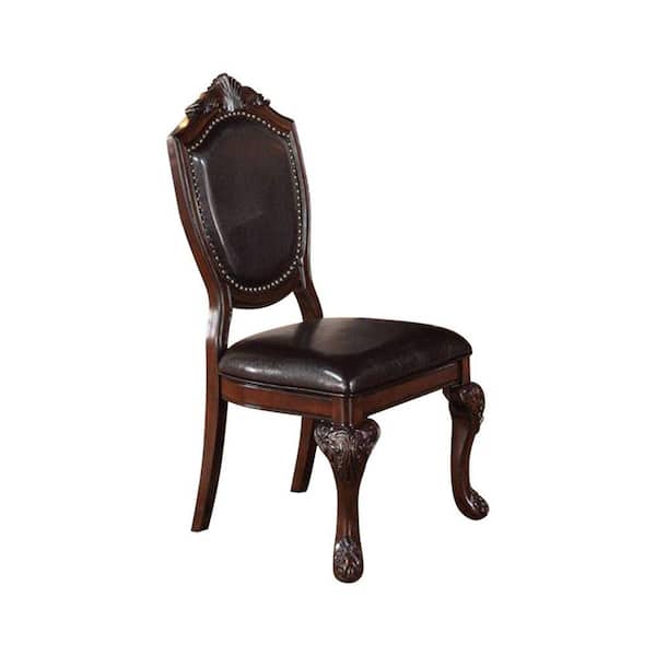 Benjara Traditional Brown Rubber Wood, Leather Upholstery Dining Chairs