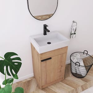 19 in. W x 15 in. D x 35 in. H Freestanding Bathroom Vanity in Brown with Glossy White Ceramic Basin Top