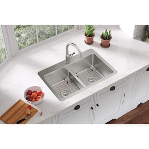 Avenue 18-Gauge Stainless Steel 33 in. Double Bowl Drop-In/Undermount Kitchen Sink with Low Divide