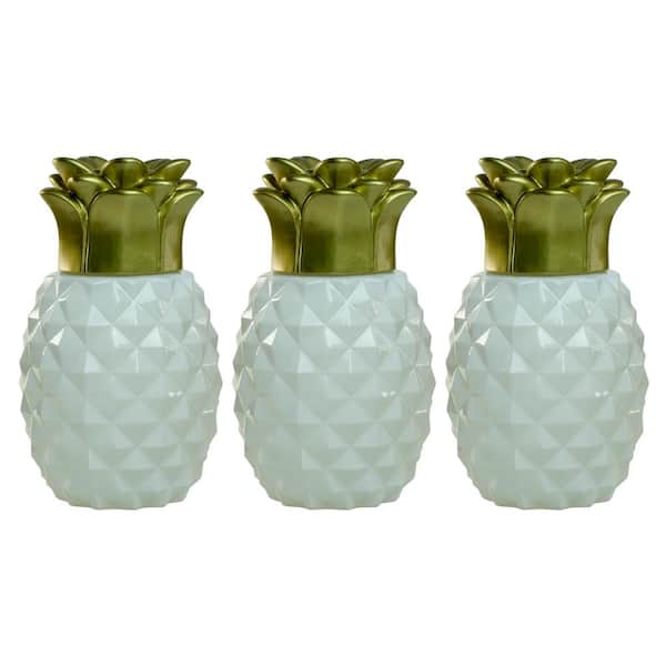 TIKI 6.5 in. Pineapple Paradise Glass Table Torch White/Gold (3-Pack)