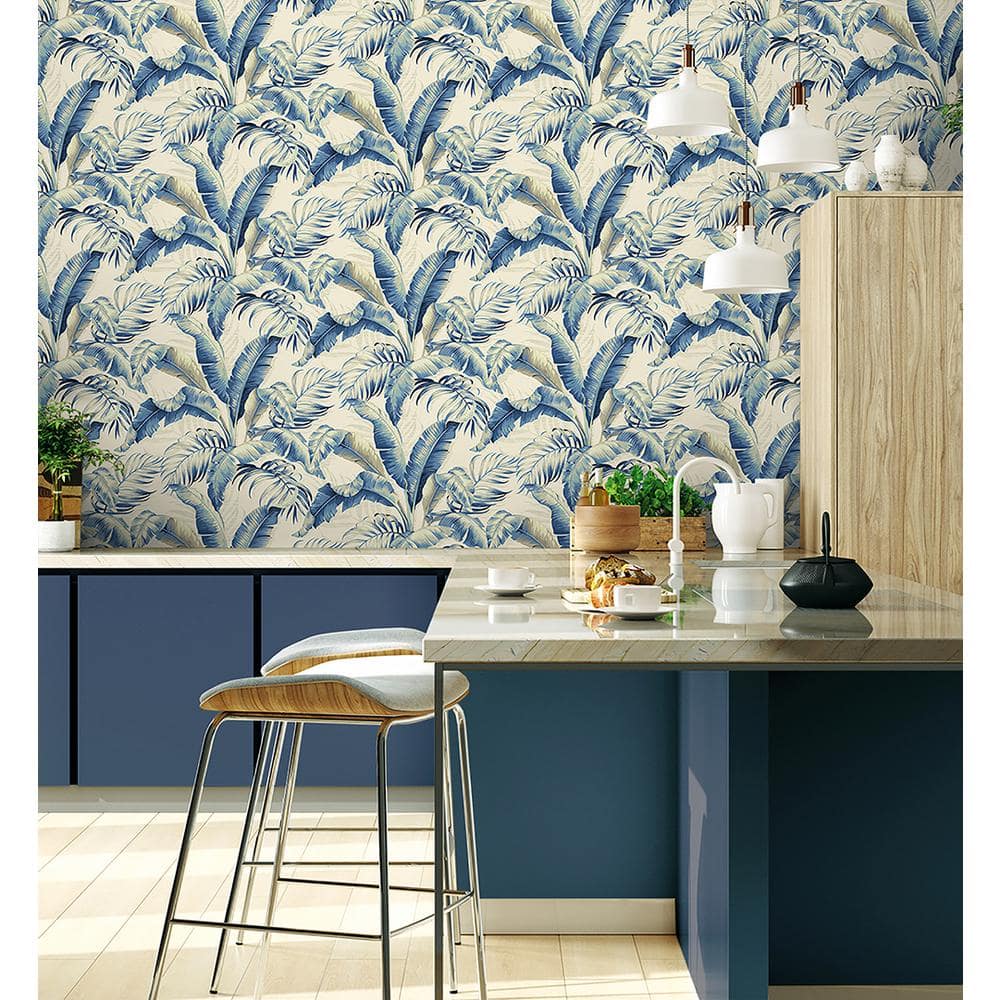 Azure Vinyl Tropical Palm Peel & Stick Wallpaper Roll