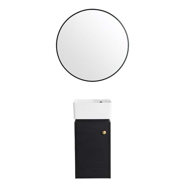 12 in. W x 12 in. D x 24 in. H Single Sink Wall-Mounted Bath Vanity in Black Chestnut with White Ceramic Top