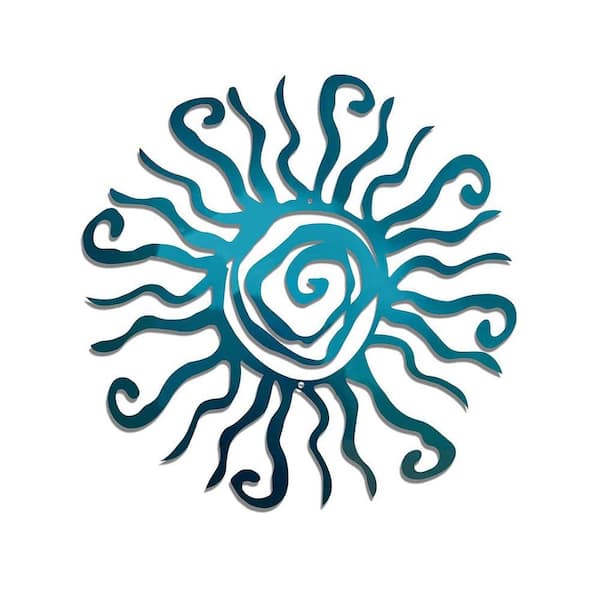 Wacky Sun Metal Wall Art Indoor Outdoor Decor, 12 in. Teal Rust Proof Wall Sculpture
