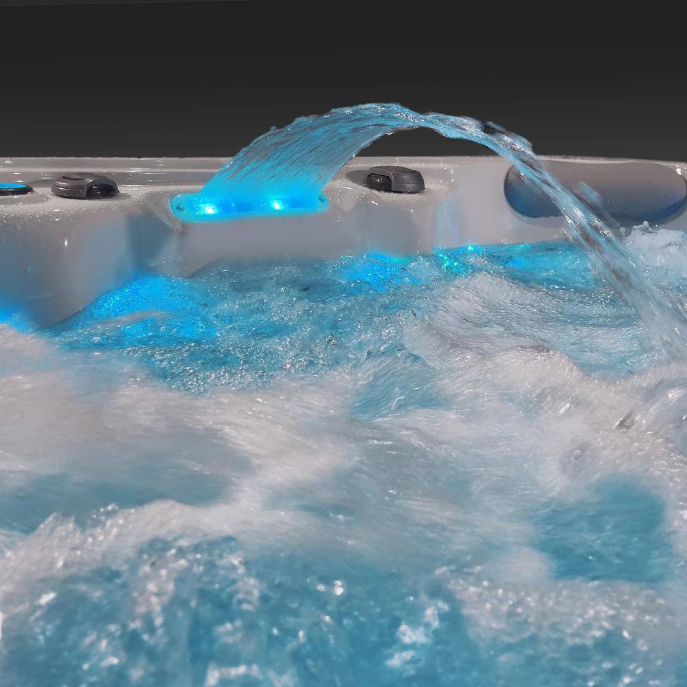 Gloss White and Grey 5-Person Rectangle Electric Hot Tub