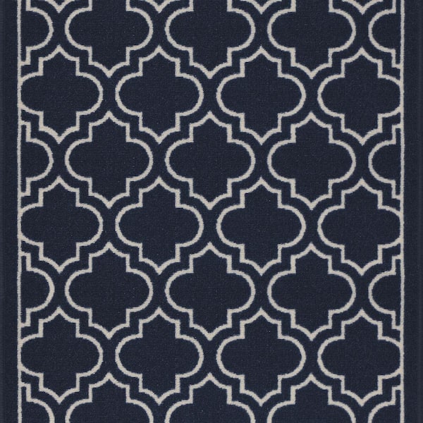 Trellis Navy 2 ft. 2 in. x Your Choice Length Roll Runner