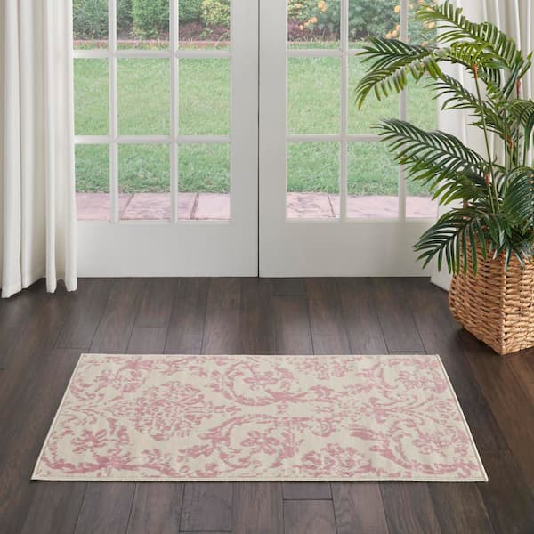 Jubilant Ivory/Pink doormat 2 ft. x 4 ft. Persian Vintage Kitchen Area Rug