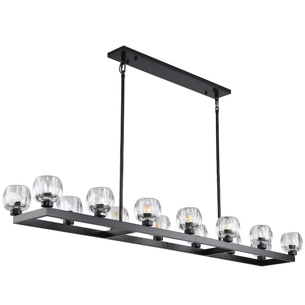 72 in. 14 Lights Black Rectangular Chandelier Modern Large Kitchen Chandelier for Living Room Bedroom Dining Room