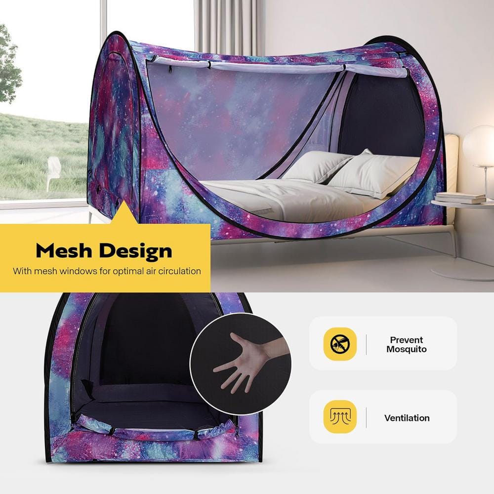 Blue Galaxy Polyester Pop-Up Privacy Bed Canopy Twin Size