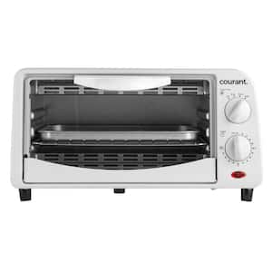 4-Slice White Countertop Toaster Oven with Bake and Broil Functions and 30-Minute Timer