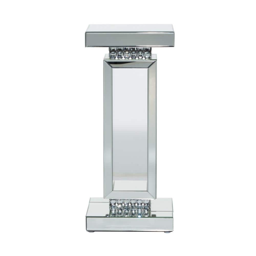 Elegant Silver Mirrored Square Pedestal Accent Table