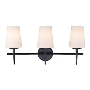 Horizon 24 in. 3-Light Black Bathroom Vanity Light Fixture with Frosted Glass Shades
