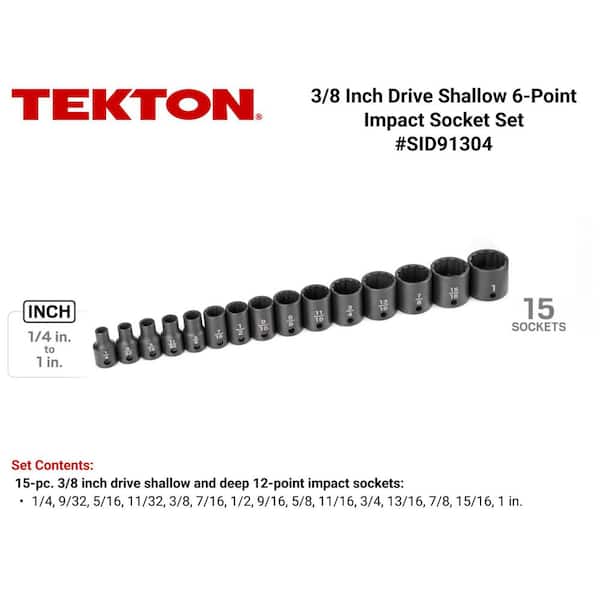 3/8 in. Drive 12-Point Impact Socket Set, (15-Piece) (1/4-1 in.)