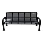 6 ft. Black Metal U-Leg Perforated Roll Form Bench with Back