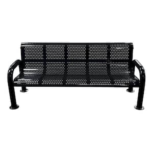 6 ft. Black Metal U-Leg Perforated Roll Form Bench with Back