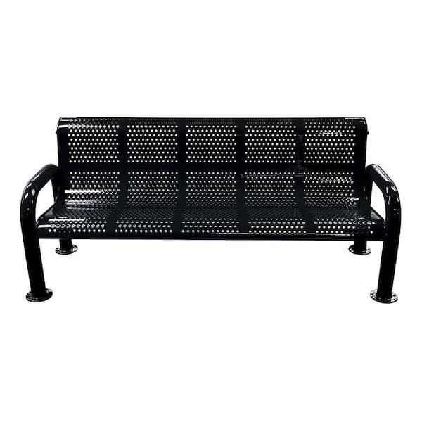 Leisure Craft 6 ft. Black Metal U-Leg Perforated Roll Form Bench with Back
