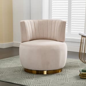 Beige 360° Swivel Velvet Cuddle Barrel Accent Sofa Chairs, Leisure Sofa Accent Chair