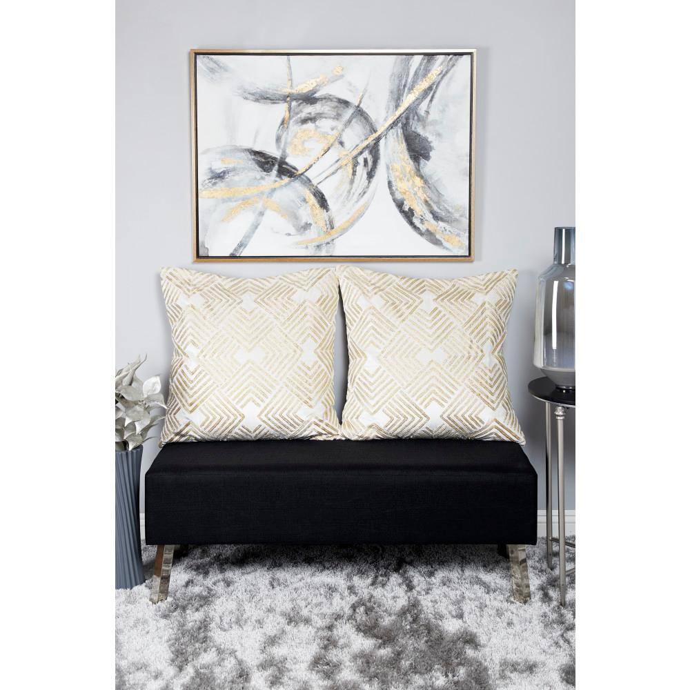 Gold and Gray Abstract Canvas Wall Art with Fir Wood Frame