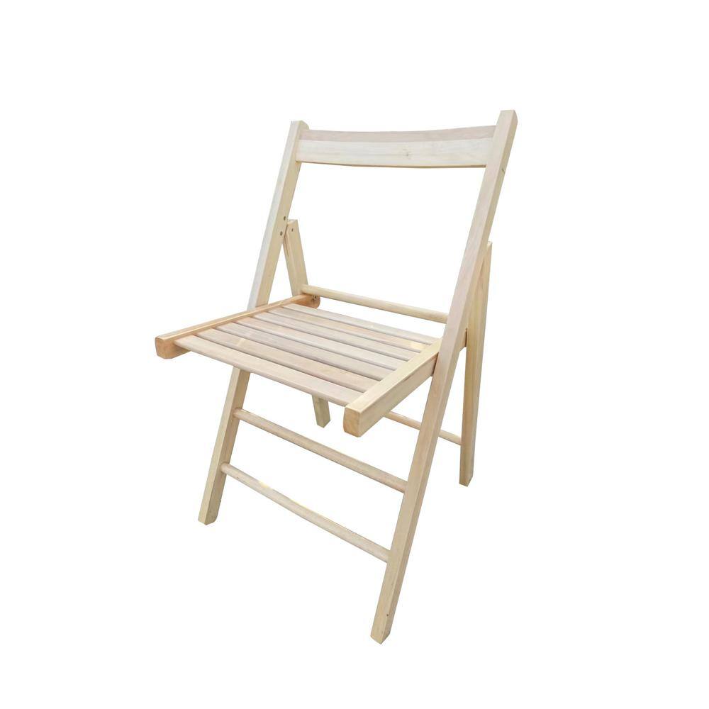 Natural Light Brown Wood Armless Folding Dining Chairs, Set of 2