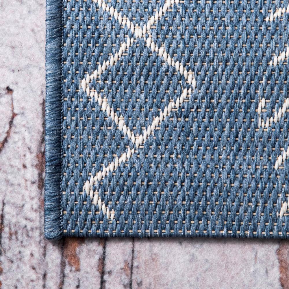 Blue Geometric Synthetic Easy Care Square Rug
