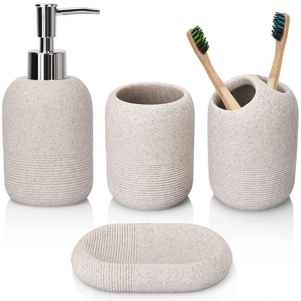 Wings Bathroom Set in Taupe Color / Dustbin, Toilet Brush, Liquid Soap  Dispenser, Toothbrush Holder, Soap Tray 