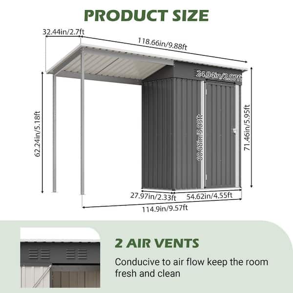 5 ft. W x 3 ft. D Metal Shed Easy Assembly Lean-To Storage Open