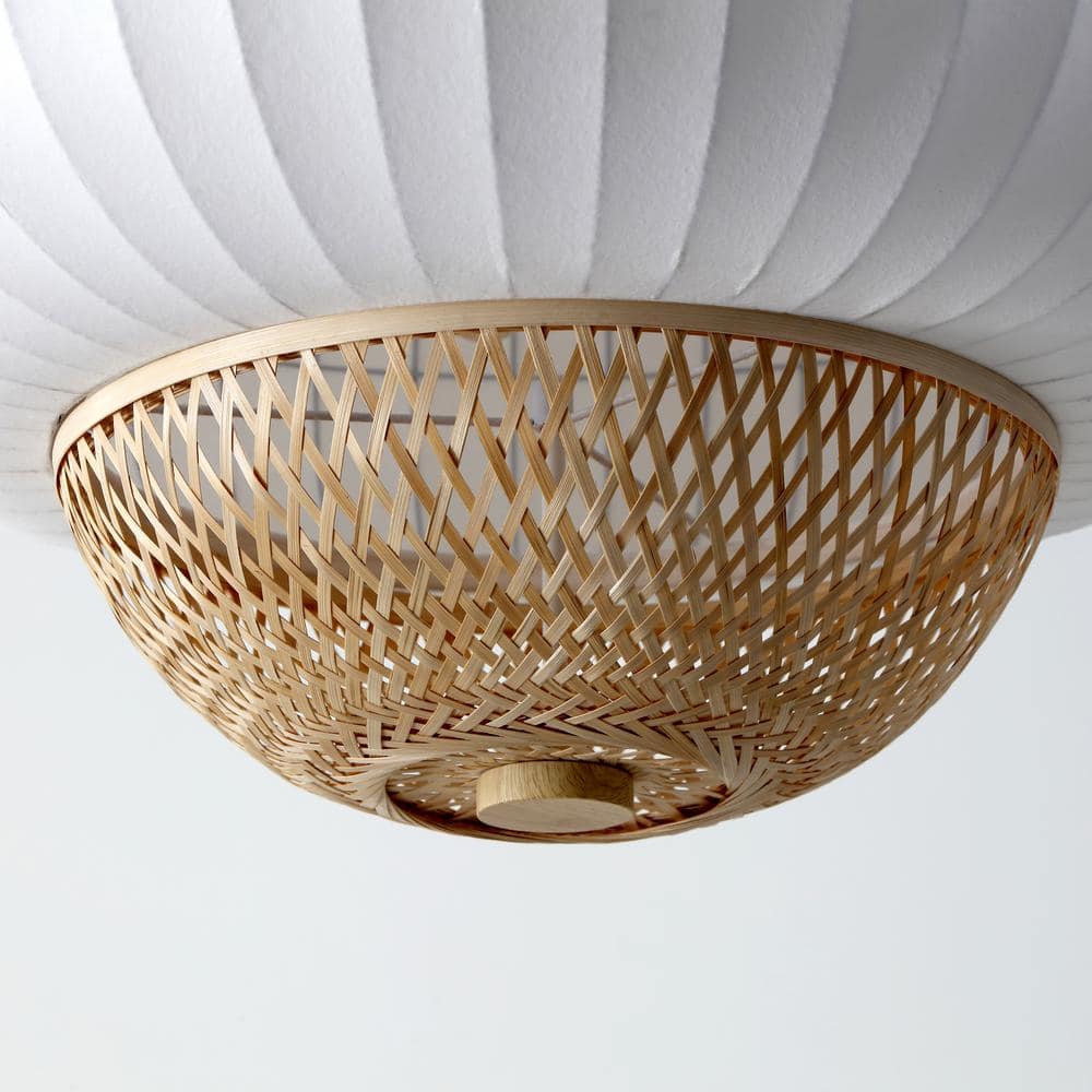 Large Bohemian Bamboo and Silk Pendant Light with Aluminum Body