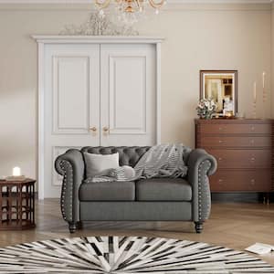 82 in. Square Arm Polyester Rectangle Sofa with Solid Wood Legs and Buttoned Tufted Backrest in Gray