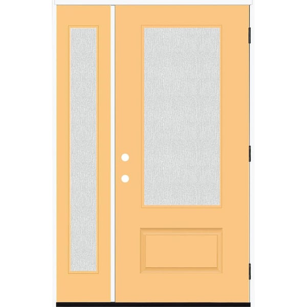 Steves & Sons Legacy 53 in. x 80 in. 3/4 Lite Rain Glass LHOS Primed Jackfruit Finish Fiberglass Prehung Front Door with 14 in. SL