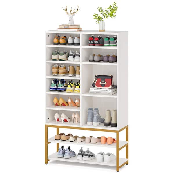 Tribesigns Sabina 55 in. H x 25 in. W White Wood Shoe Storage Cabinet, 24-Pair Shoe Cube Organizer