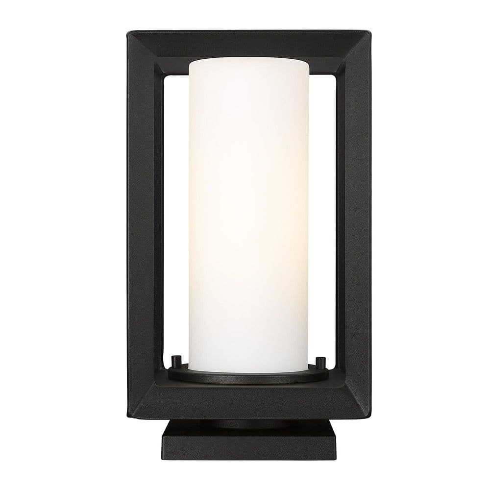 Natural Black Metal Outdoor Pier Mount Light with Opal Glass Shade