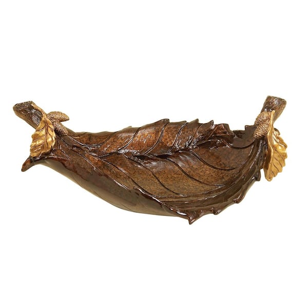 Litton Lane Bronze Polystone Leaf Intricate Carved Decorative Bowl