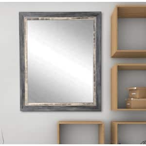 Medium Rectangle Weathered Gray/Blue Contemporary Mirror (38 in. H x 32 in. W)