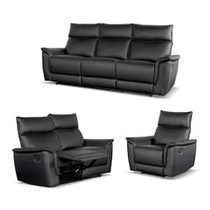 Willis 3-Piece Black Leather Manual Reclining Living Room Set