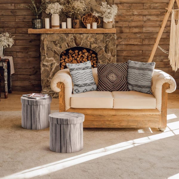 Sorbus Tree Stump Stool Wood Gray Side Chair, Storage Ottoman 15