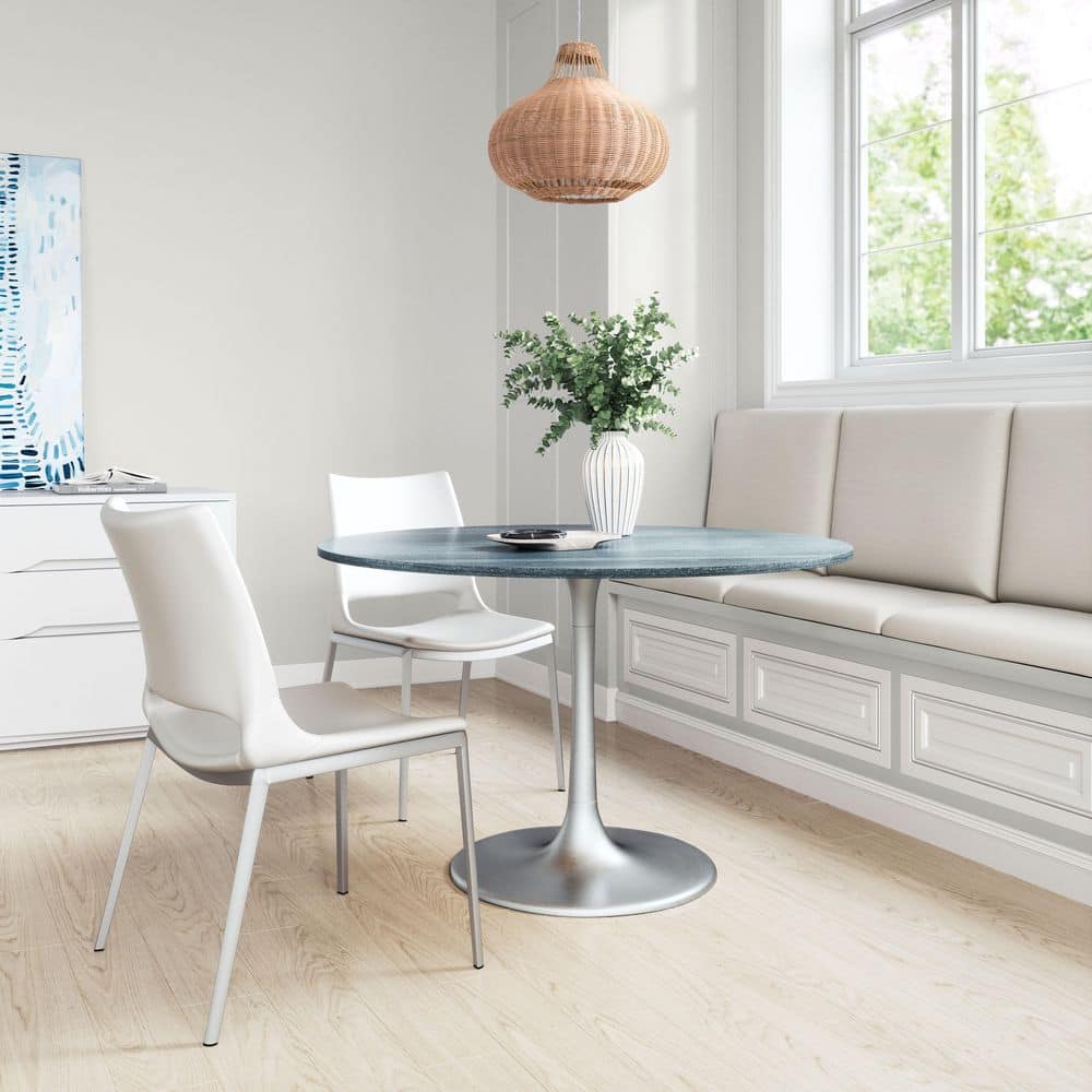 47'' Gray Marble and Silver Round Dining Table