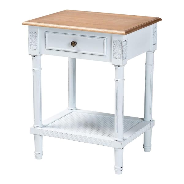 Baxton Studio Legrand 19.7 in. White/Light Brown Rectangle Wood End Table