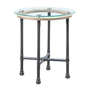 Brantley 22 in. Clear and Sandy Gray Round Glass End Table