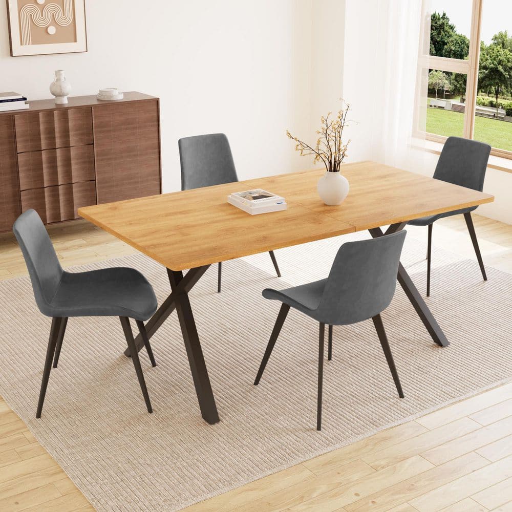 Go Janel GOJANE 5-Pieces Rectangular Oak MDF Top Dining Table Set Seating 4-6 ...