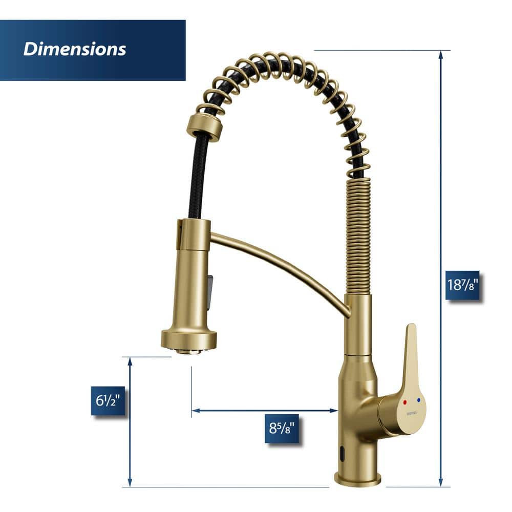 Brushed Gold Brass Touchless Pull-Down Kitchen Faucet with Spray